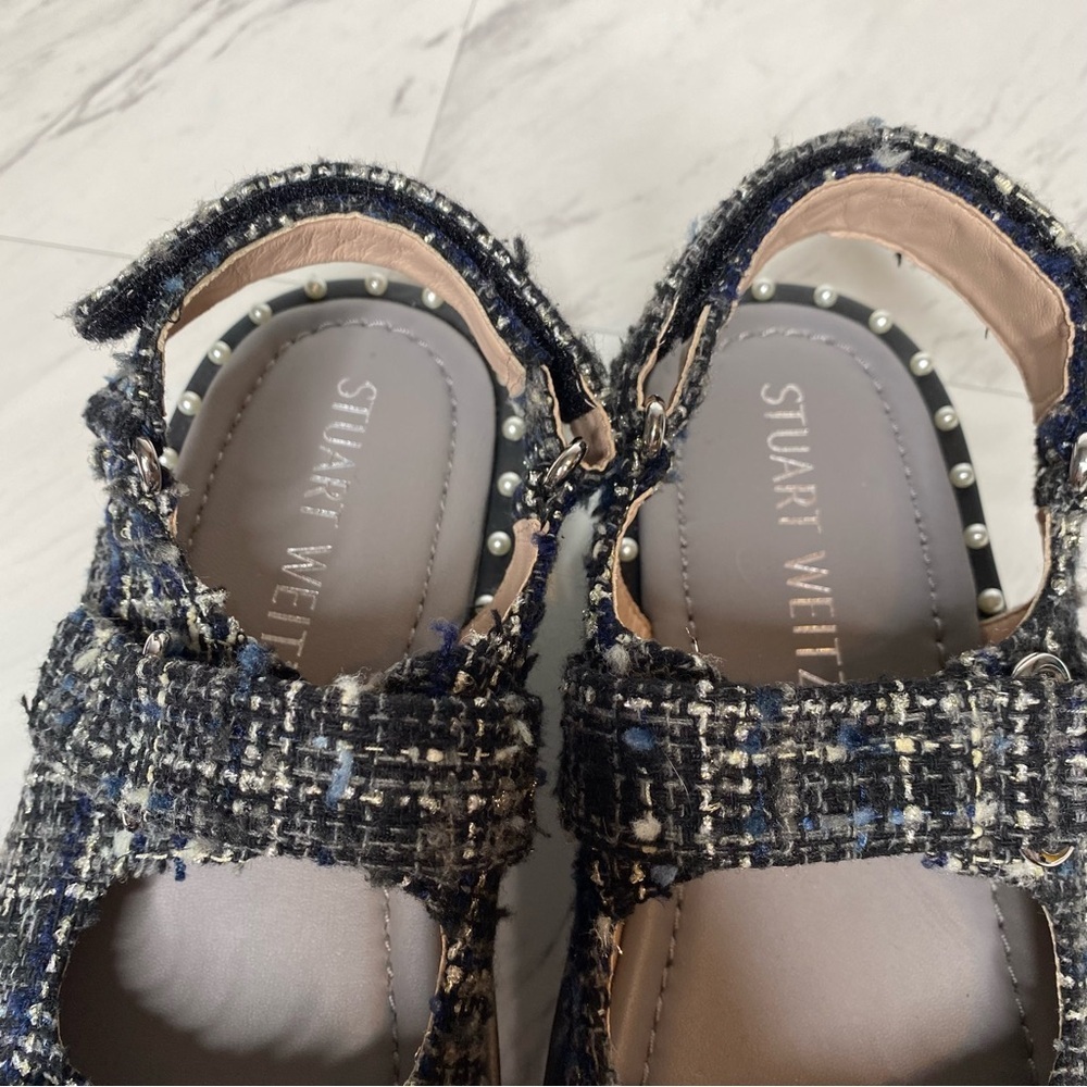 Stuart Weitzman Zoe Lift Embellished Tweed Sandal 8B - Picture 13 of 15